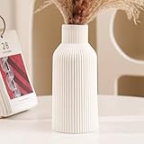 Hanaomaoyi Vase für Pampasgras，20cm Keramik Vase Weiß Matt Rund Modern Design, Boho Vase for deko Aesthetic, Blumenvase für Wohnzimmer, Schlafzimmer Dekoration, Einfach Nordic Stil(Weiß)