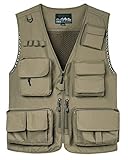 KTWOLEN Herren Outdoor Weste mit Mehreren Taschen Leicht Anglerweste Jagdfischen Outdoor Camping Fotografie Ärmellos Angeljacke, Khaki, L