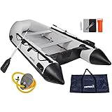 Nemaxx Professional Schlauchboot 380 cm, Paddelboot für 6 + 1 Personen - Sportboot, Ruderboot, aufblasbares Boot, Angelboot mit Aluboden und 2 Sitzbänken, hellgrau - inkl. 2 Paddel und Luftpumpe