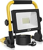 CLV LED Baustrahler 60W, 5200LM Arbeitsleuchte Strahler IP66 Wasserdicht Tragbar Arbeitsscheinwerfer 6500K Kaltweiß Bauscheinwerfer für Werkstatt Baustelle Garage Außen Beleuchtung für Camping