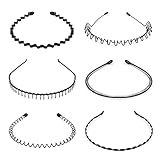URAQT Metall Haarreifen Unisex, 6 Stück Spring Wave Haarband Multi-Style Stirnband Zubehör, Damen Herren Rutschfestes Elastisches Haarbänder Haarschmuck für Outdoor Sports Yoga, Schwarz