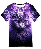 Fanient Kinder Tshirt Jungen Mädchen Tshirts Cool Lila Katze Druck Tshirts Kinder Streetstyle T-Shirt 9-12 Jahre M