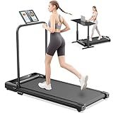 Laufband für Zuhause Walking Pad Klappbar - Treadmill for Home 6km/H, Schreibtisch Laufpad unter Dem Mini Leise mit 90° Tablet Holder, 4 in 1 LED klein Gehband laufbänder Ohne Steigung Max 110kg