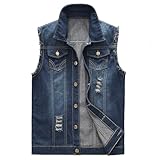KUDORO Herren Denim Weste Zerrissen Jeansweste Ärmellose Biker Casual Freizeitweste(2XL,Dunkelblau)