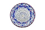 Kaladia Keramik Reibeteller/Keramikhobel - ideal für Ingwer, Parmesan etc. - in Blau, Weiß & Rot mit Gazanien Muster - Durchmesser: 12 cm - handgemacht & handbemalt - Made in Spain