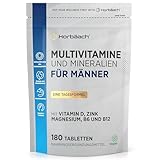 Multivitamin Tabletten Männer | 28 Vitamine & Mineralien mit Magnesium, Jod, Vitamin B3, Vitamin D, Zink und mehr! | 180 Vegane Tabletten | Horbaach