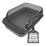 Homoyoyo Große Katzentoilette Halbgeschlossen mit Hoher Umrandung Verdicktem Material Spritzfrei Inklusive Streuschaufel für Wohnungskatzen und Katzenpflege Zufälliger Stil