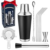 Premium Cocktail Shaker Set 9-teiliges, 740ML Edelstahl Martini Shaker, Elegantes Barkeeper Set mit Muddler, Sieb, Mixlöffel, Jigger & Strohhalm