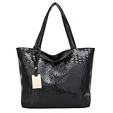 CRGANGZY Vintage Damen Alligator Muster PU Leder Tote Handtaschen Schulter Einkaufstasche (Schwarz)