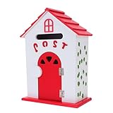 Ciieeo Wandbriefkasten Dekorativer Holzbriefkasten mit Schloss Vorschlagsbox für Zuhause und Büro Wandmontage Roter Postkasten