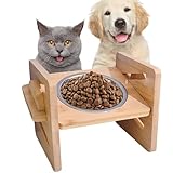 Caossuixin 15° Neigungswinkel Hundenapf Erhöht, 4 Höhen Einstellbar Futterstation Hund 5.5-13.5cm, 450ml Bambus Holz Futternapf Hund Erhöht, futterbar Hund für Hunde & Katzen, 1 Pack