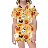 Générique Halloween-Schlafanzug für Mädchen, weiche und niedliche Nachtwäsche, bedruckt, bequem, für Kleinkinder und Kinder (Orange, 6-7 Jahre)