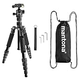 mantona Reisestativ Light Traveller, stabiles Aluminium I leichtes Kamera-Stativ , Kugelkopf + Wechselplatte (Arca Swiss kompatibel), 360° Panorama I Fotostativ als Tripod & Monopod, schwarz