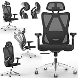 Onbest ergonomischer Premium Bürostuhl – individuell ergonomisch verstellbare Lordosenstütze, Kopfstütze & Armlehnen – 150kg – breite Stoff Sitzfläche – Mesh Rücken – Universal- Rollen – Drehstuhl