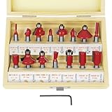 flintronic Fräser-Set, 8MM Fräsen Werkzeug Set, 15-TLG Holzkoffer Geschmiedeter Werkzeugstahl Oberfräser, Bündigfräser, Holzschneider mit Kunststoff-Box, Bodenreinigung für Holzbearbeitung