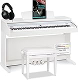 Classic Cantabile DP-50 WM E Piano Digital Piano 88 Tasten mit Hammermechanik, 14 Voices, Kopfhöreranschlüsse, USB, 3 Pedale, Notenhalter - inkl. Pianobank, Kopfhörer, Klavierschule - weiß matt
