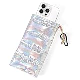 Lyreh Thermo-Telefonhülle, 19x10,5cm Thermo-Handytasche aus Daunenbaumwolle mit Kordelzug und Karabinerhaken für Schutz vor Überhitzung und Gefrieren(Irisierendes Silber)