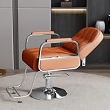 Professioneller Friseurstuhl, Verstellbarer Barberstuhl, Hydraulischer Salon Stuhl, Mit Zurücklehnbar Rückenlehne Und 360°-Drehung, Für Spa, Friseur,Orange,Silver Frame
