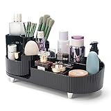 Make up Organizer mit 360° drehendem Make up Pinsel Halter, Kosmetik Organizer mit großer Kapazität, Hautpflege-Organizer für Kommode Tisch/Waschtisch im Bad (Schwarz)