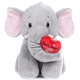 My OLi 20.3 cm Plüsch-Elefant, Kuscheltier weicher Elefant mit rotem Herz, Plüschspielzeug für Babys, Kinder, Jungen, Mädchen, Liebhaber, tolles Bett, Kinderzimmer, Raumdekoration, Hochzeit
