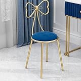 Schminkstuhl mit hoher Rückenlehne und Samtschleife | Perfekt for Mädchenzimmer, Schönheitssalon, Nagelstudio | Schminktischhocker for Komfort und Stil(Blue)