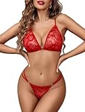 Avidlove Sexy Damen Dessous Set Transparent Spitze Unterwäsche Strapsen Babydoll Reizwäsche Outfit Verstellbar Riemen Curvy Lingerie Set Rot S