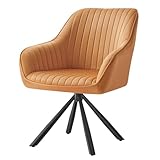 SONGMICS Esszimmerstuhl, Küchenstuhl, Sessel drehbar, Samt, Polsterstuhl mit Armlehnen, bis 120 kg belastbar, Stahlbeine, für Esszimmer Küche, karamellbraun-tintenschwarz KDC161K01V1