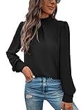 GORGLITTER Damen Blusen Elegant Hemdbluse Stehkragen Chiffonbluse OL Business Oberteil Schwarz M