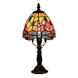 CAFIEDR Tischlampe im Tiffany-Stil, Schreibtisch-Nachttischlampe, 15,2 cm, orange, Glasmalerei, Lampenschirm aus Kristallperlen, Libelle, antiker Zinksockel, E14