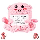 Vicloon Positive Puppe, Gestrickte Puppe mit Positive Karten, Kreative Rosa Oktopus Puppe, Mini-Plüsch Puppe, Viel Glück Geschenke, Motivationsgeschenke (Rosa Oktopus)