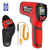 Infrarot Thermometer MESTEK Hochtemperatur Digital Laser Temperaturmessgerät -40°C bis 1600℃ mit K-Sonde IR Pyrometer Berührungslos LCD Alarm Einstellbarer Emissionsgrad für Kochen Industrial HVAC