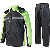 Generisch Regenanzug Herren Wasserdichter Reflektierender Regenbekleidung mit Winddicht Kuschelig Regenjacke und Elastische Taille Regenhose Regenmantel für Fahrrad Outdoor Funktional