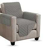 Sesselschoner (Grau) gesteppt - 190x165cm - Sesselauflage mit Armlehnen und Taschen - Sesselüberwurf ÖKO-Tex Schoner für Sessel - Überwurf