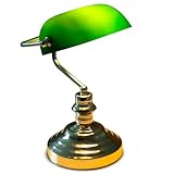 INNOVATE Bankerlampe Grün – 36cm hohe Bürolampe E27 – englische Retro Schreibtischlampe messingfarben – 1,5m Kabel mit Kippschalter und Eurostecker – Bibliothekslampe Lampenschirm Acrylglas Grün
