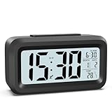 HOMVILLA Wecker Digital Batteriebetrieben mit Temperaturanzeige Große LCD Display, Schlummerfunktion, Datum, Nachtmodus, Hintergrundbeleuchtung Wecker Laut für Tiefschläfer Schwarz