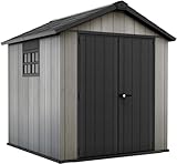 Keter Gerätehaus Oakland 757, Grau, 8,4m³, Außenmaße B/T/H: 230 x 223,8 x 242 cm, Duotech Struktur, wetterfest, Doppeltür, Oberlicht und Fenster, strapazierfähiger Schwerlastboden