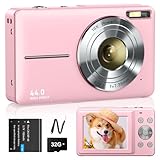 Digitalkamera 1080P Fotokamera 44MP Fotoapparat 16X Digitalzoom mit 32GB Karte 1 Akkus Digitalkamera für Kinder Student Jugendliche Anfänger Rosa
