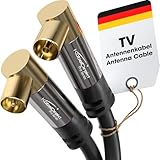 KabelDirekt – 4K Antennenkabel, Koaxialkabel, TV Kabel 90° gewinkelt – 0,5 m – Fernsehkabel digital & analog – Erhältlich in 0,5-20 m (Winkel-Stecker/Winkel-Buchse, DVB-C/DVB-T/DVB-S, schwarz)