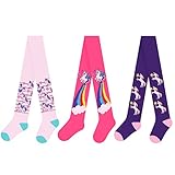 L&K-II 3er Strumpfhose Kinder Strickstrumpfhose für Mädchen mit unterschiedlichen Einhorn Mustern und Farben in Set 2730A 110-116