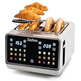 ZACHVO Toaster 4 Scheiben mit Touchscreen & Countdown – Edelstahl Langschlitztoaster mit 2 unabhängigen Temperaturzonen, 3,7 cm breiten Schlitzen, Brötchenaufsatz & Sandwichhalter, 6 Programme