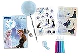 Lexibook, Die Eiskönigin, Elektronisches Geheimtagebuch mit Lichteffekten, Schlüssel- und Vorhängeschloss-Aufkleberbögen, Pomponstift, blau/lila, SD30FZ