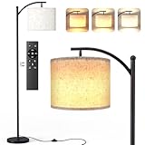 YICAIZI Stehlampe Wohnzimmer Dimmbar, Modern Standleuchte mit 3 Farbtemperaturen, Beigen Leinen-Lampenschirm, 12W Glühbirne inklusive, Fernbedienung und Fußschalter (Beige)