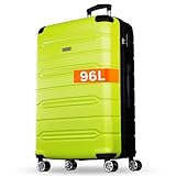 NOWI Hartschalenkoffer XL Groß - 96L Volumen - 8 Rollen 360° Drehbar - Leichter ABS Trolley mit Zahlenschloss & Teleskopgestänge - Reisekoffer (Lime, XL)