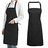 Gvolatee 2 Stücke verstellbare Schürze mit Taschen, Unisex Kochenschürze Küchenschürze für Küche, Restaurant, café,Grillschürze, Backschürze (Schwarz)