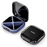 ONTERATE Täglicher Pillen Organizer mit 4 Fächern, Tragbares Reise Pillenetui, Mini Pillenbehälter für die Handtasche, Kompakter Reise Medizin Organizer für Vitamine, Nahrungsergänzungsmittel(Schwarz)