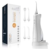 Munddusche Elektrisch Wiederaufladbare Dentale Oral Irrigator Kabellos zur Zahnzwischenraumreinigung, FDA genehmigt, 3 Modi und 5 Jet-Tipps (sliver)
