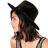 DRESHOW Damen Fedora Hut Filzhut Lederband Hüte Winter Mode Filzhut Fedora Hut Mit Breiter Krempe Filzhut Outdoorhut