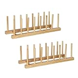 CLKE 2 Stück Tellerständer, Plate Holder mit 7 Slots, Tellerhalter aus 100% Kiefernholz, Topfdeckelhalter, Geschirrabtropfgestell, für Schneidebrett, Topf Deckel, Teller, Schüssel, Tassen