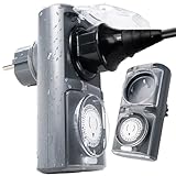 4smile Zeitschaltuhr Aussenbereich, 2er Set - Mechanische IP44 Zeitschaltuhr Steckdose Outdoor mit hoher Schaltleistung - Analoge Zeitschalter außen, einfach bedienbar Grau