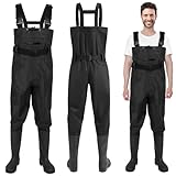 Shengruili Wathose Herren Damen,Anglerhose Wasserdicht mit Stiefel,Wathose mit Verstellbarer Riemen,Atmungsaktive Wasserdicht Watthosen für Baustellen, Angeln, Bauernhöfe, Gärten